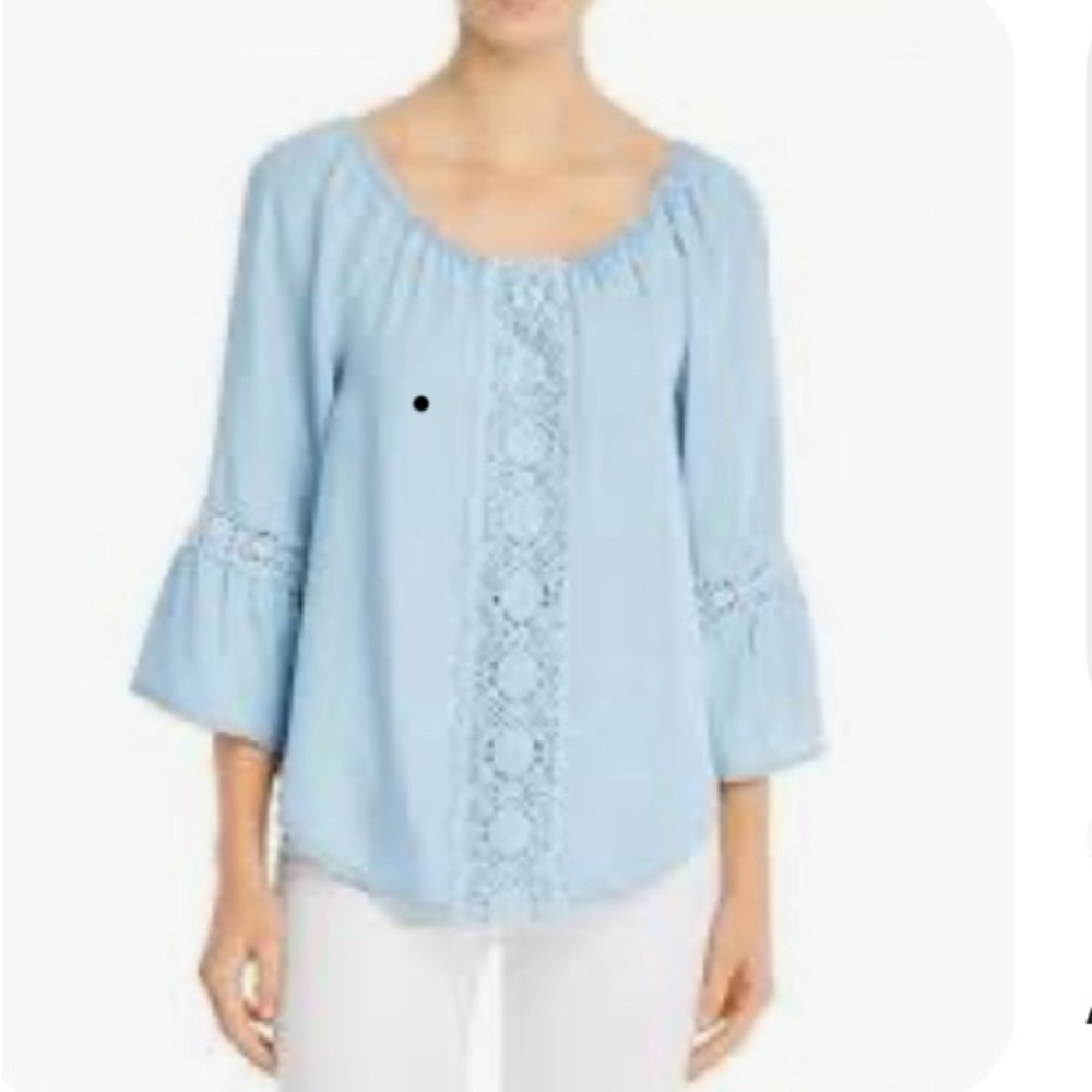 Alison Andrew Plus Light Blue Lace Detail Top size 1X peasant boho festival